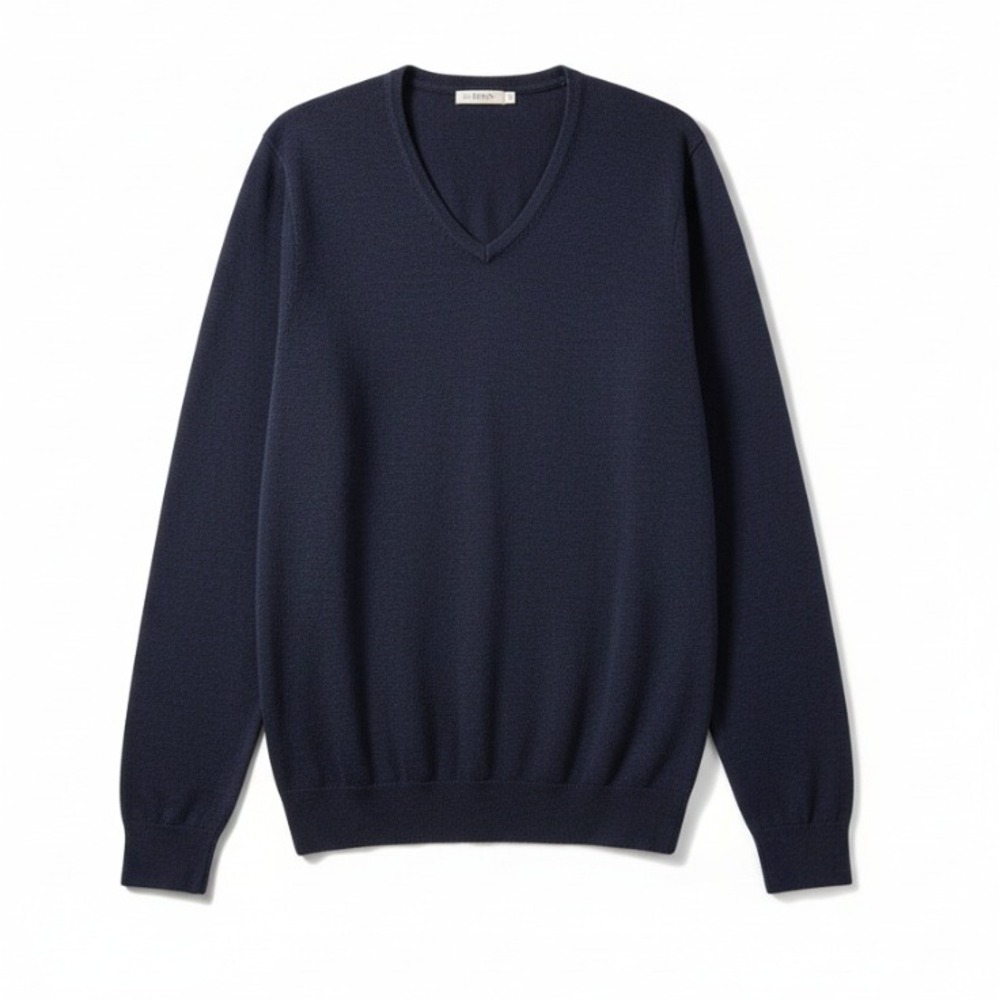 John W Nordstrom Mens 100% Italian Merino Wool V-Neck Sweater Blue Knit XL Tall